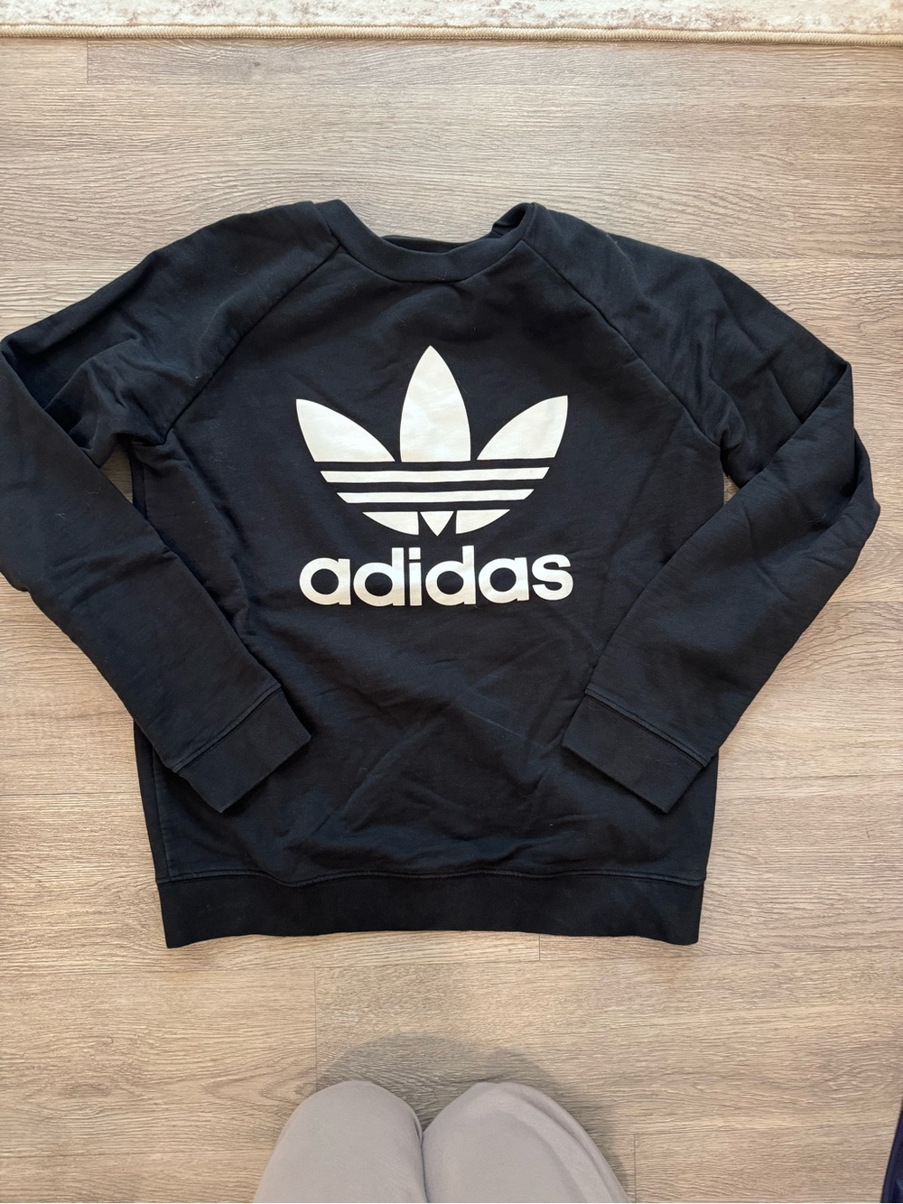 adidas Black Crewneck Sweatshirt with White Trefoil Logo